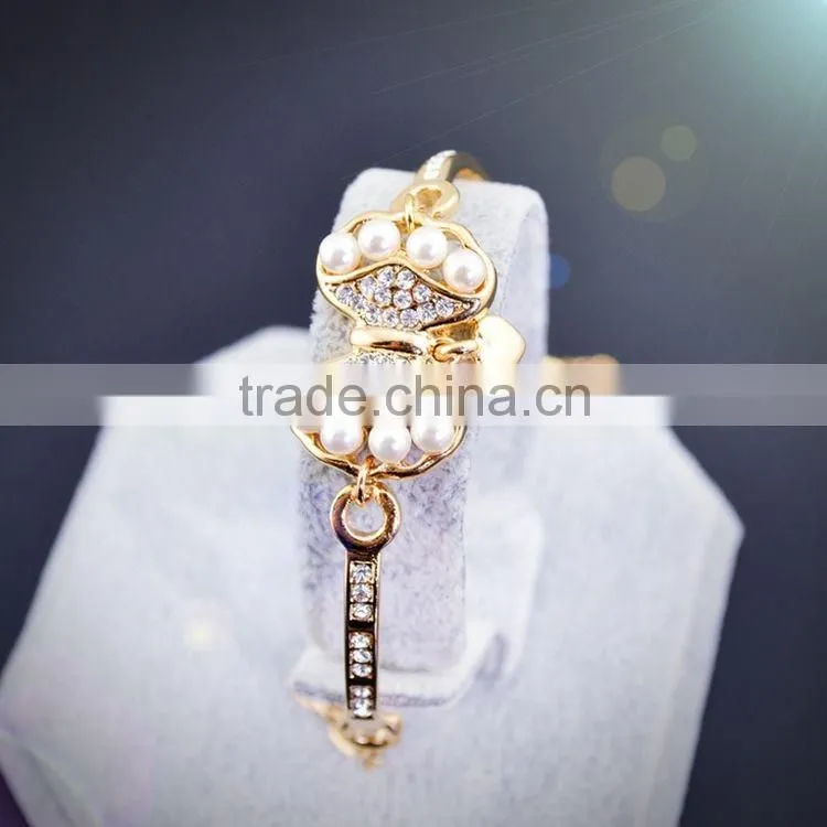 Jewelry Charm Fashion Gift Bow-knot Pearl Rhinestone Gold Plated Bracelet