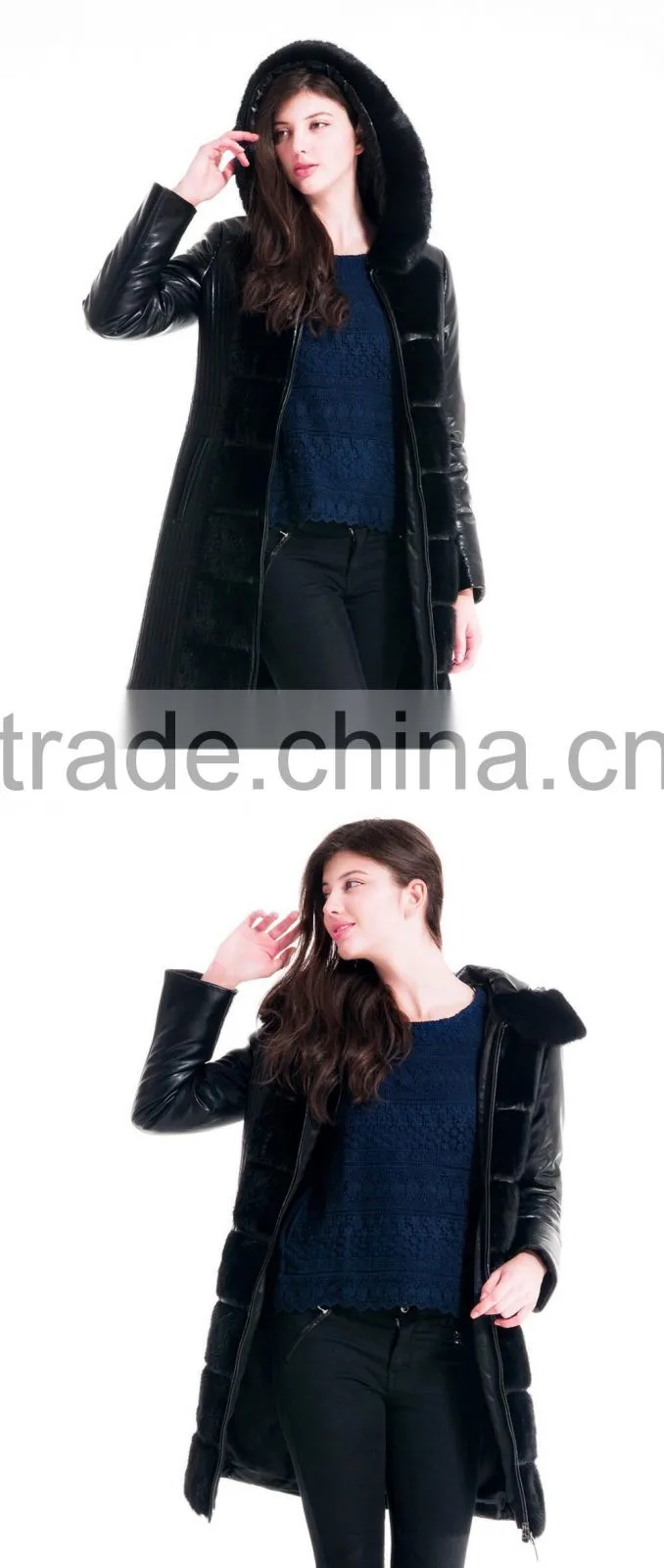 Used Long Winter Women Medium Length Coat With Mink Hat Overcoat