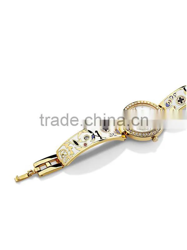 Fashion flower enameled cuff watch beautiful ladies bracelete watch