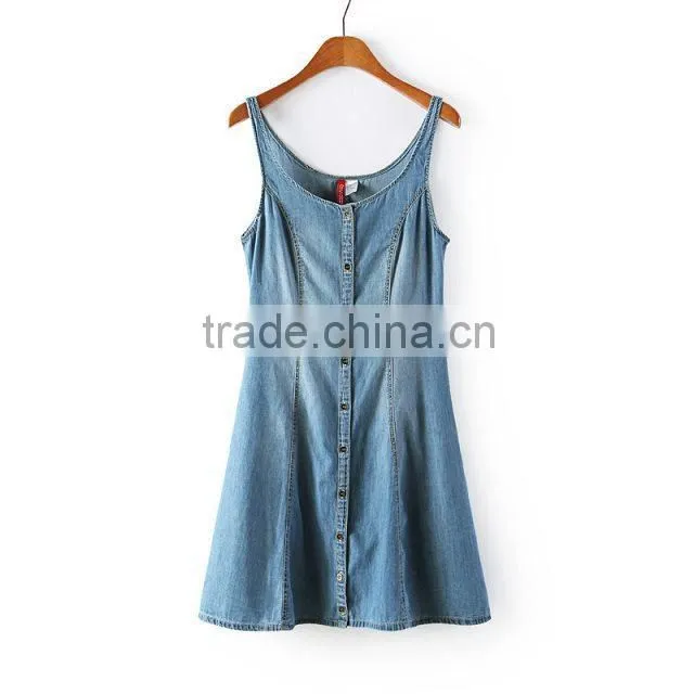2014 Beautiful ladies casual dresses pictures name brand womens sleeveless denim sexy dress low price