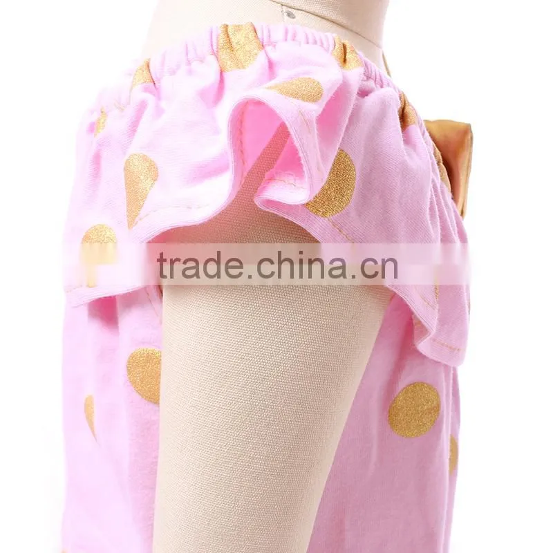 Hot Sale Summer 2016 Cotton Knit Pink Gold Dots Romber Design for Baby Girl