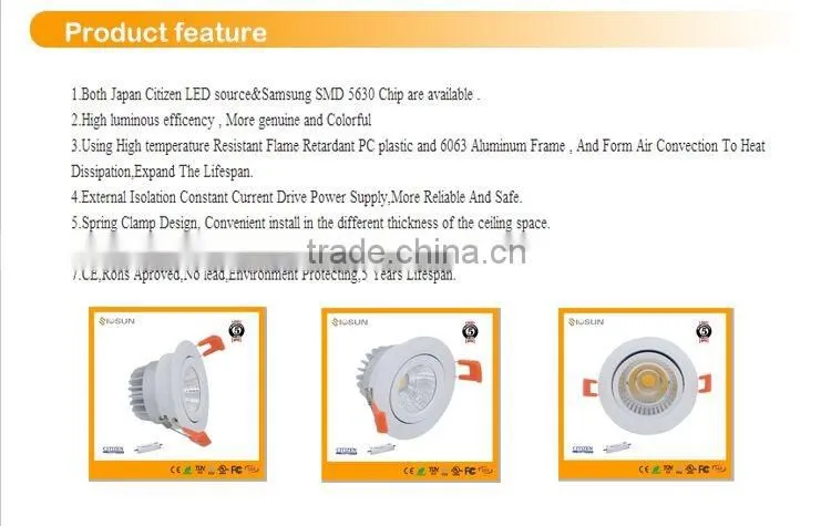 2016 New Small Power 5W Adjustable LED Recessed COB Downlight