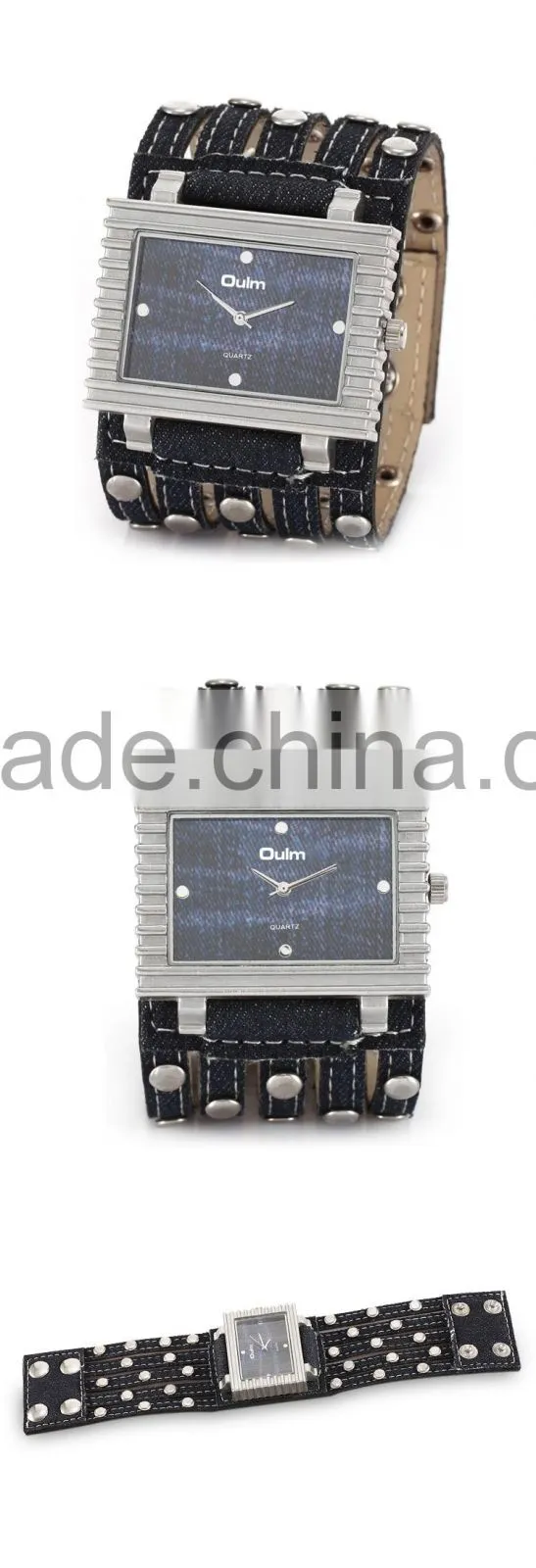 New Design Oulm Denim Fabric Watch Straps Big Wrist Watch 2015