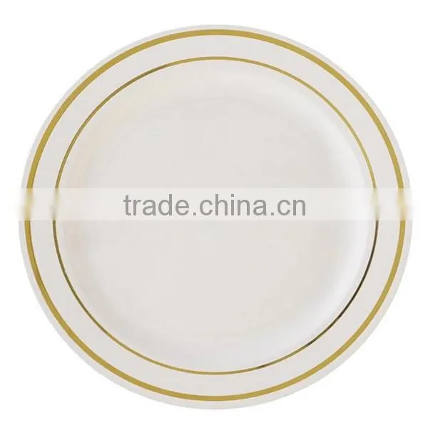 Ivory with Gold Trimmed 9'' Round Disposable Plate
