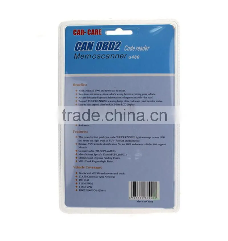 2015 Top-Rated High Quality U480 CAN-BUS OBD OBD2 Code Reader Scanner U480 Code Reader for VW U480 Scanner