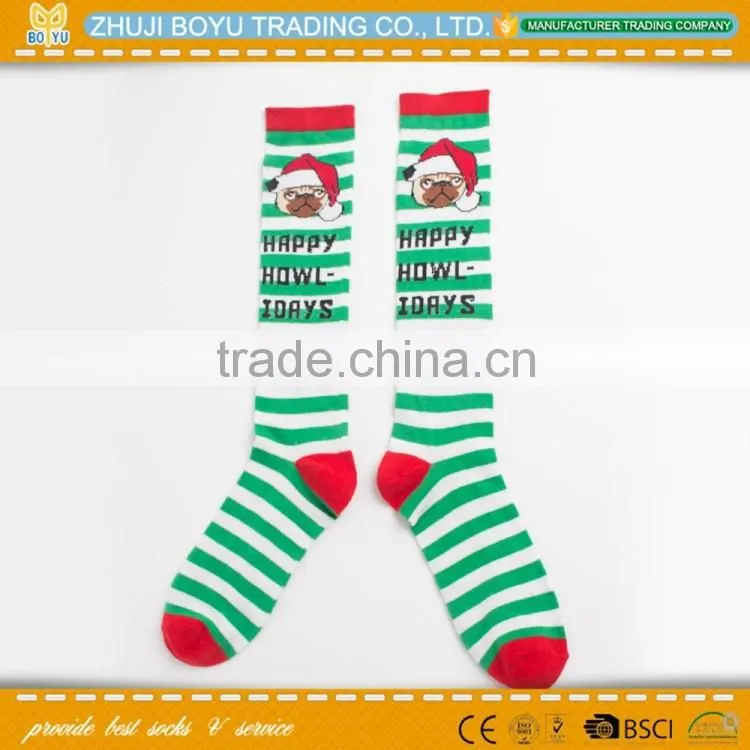 BY-161613 Young girl Knee high socks striped sock ;Colored christmas socks Holiday socks