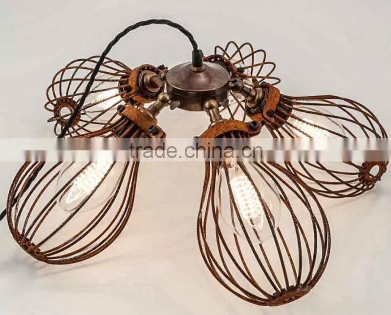 Vintage Loft Warehouse Rust Cage Chandelier 5 Edison Lights