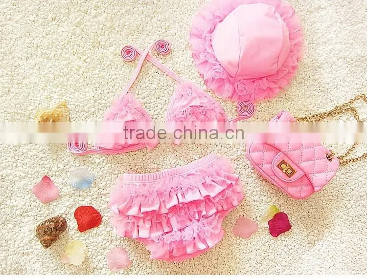 Cute Summer Girl Swimswear For Kids,Fashion Children Bikini Set With Hats