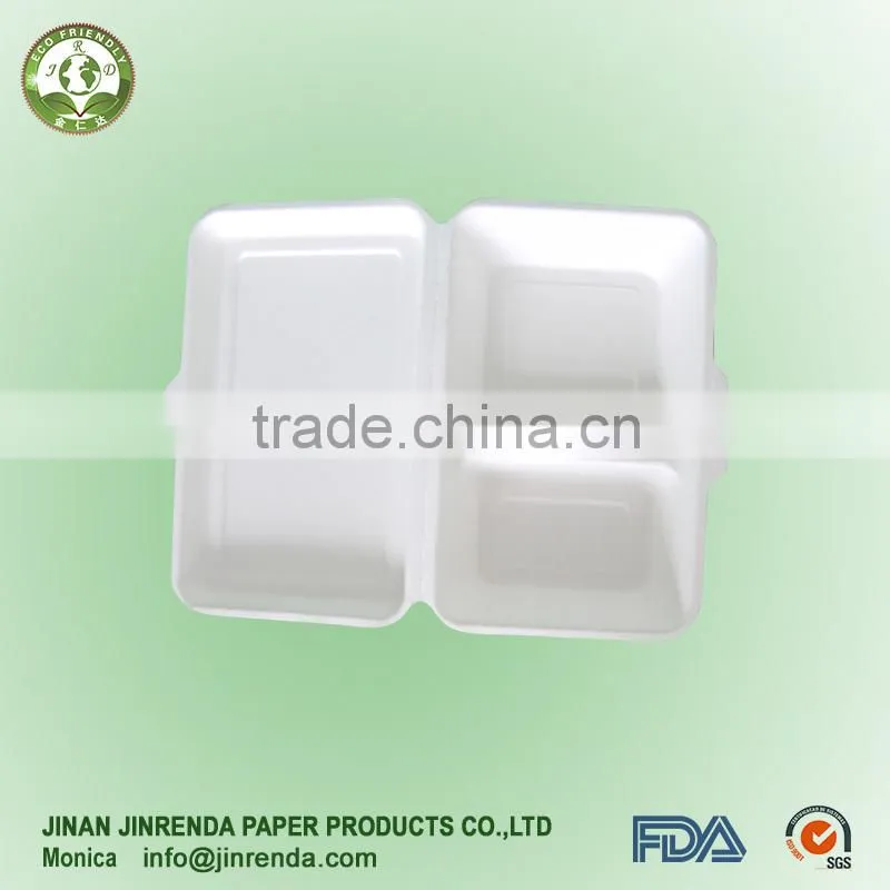 Disposable bio-degradable 9"*6"*3" 2-com food packaging