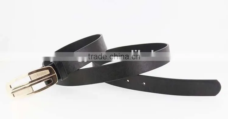 2015 designer black PU ladies leather belt with Gold buckles for jeans in yiwu