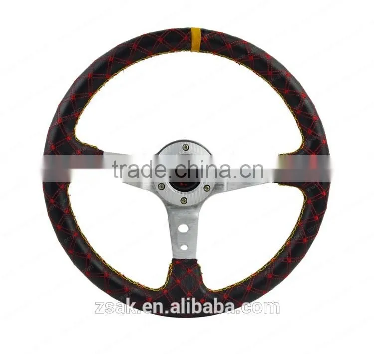 Steering wheel 97 mm deep dish 13.78 inches red suede with black spokes