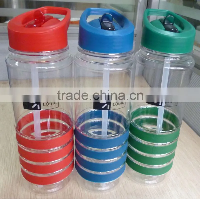 Promotional 24 Oz. Banded Gripper plastic Bottle with Straw