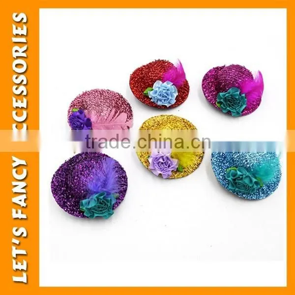 PGHD0657 Women mini top hat hair clips summer straw shape with flower