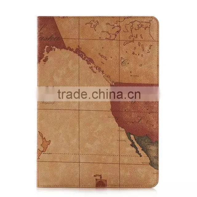 Fashion map leather wallet case for IPad air 2,For ipad 6 case and covers