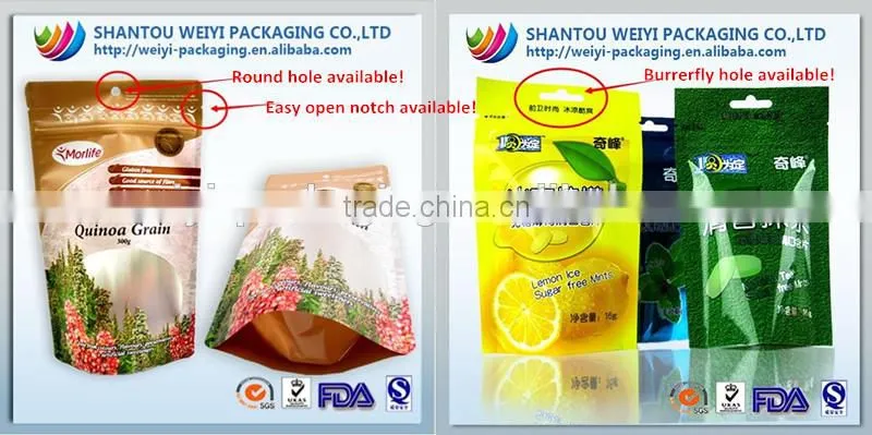 Laminated material green tea zip lock stand up pouches