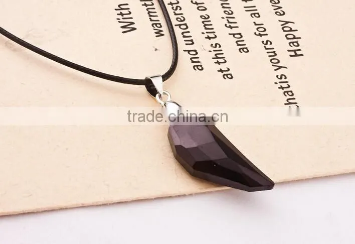 Crystal Wolf Tooth Style Pendant Black Chord Unisex Fashion Necklace Gift