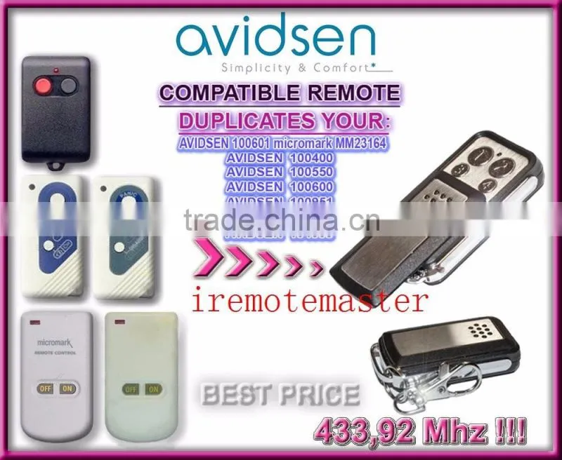 New product compatible Avidsen garage door remote duplicate 100400,100550,400600,100951,100955,104505,100601 micromark MM23164