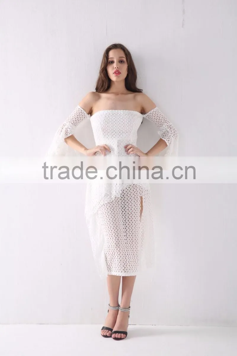 Latest Design Fashion Sexy Spring Off Shoulder White Apparel Dresses