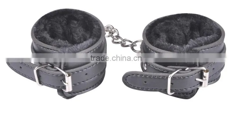 Lovetsal Plush + PU Leather Soft Handcuffs restraint with Chain Sex Toys Flirt Tools