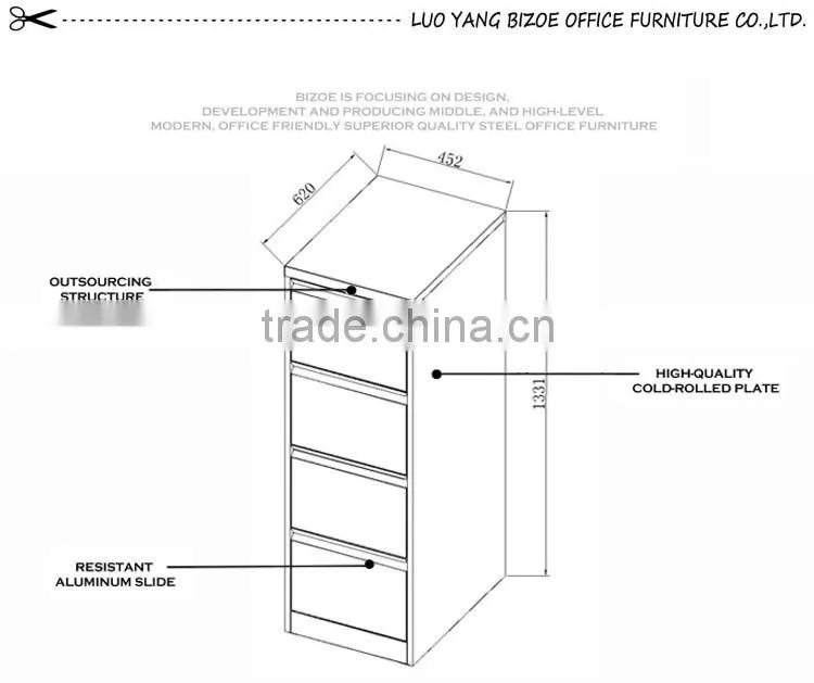 High quality 4 drawer locking metal filing cabinet