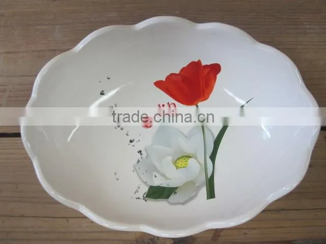Tulip Decal Ceramic Tea Coffee Cup with Red Saucer and Lid