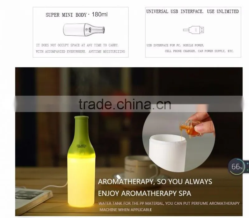 China manufacturer 180ml portable USB air purifier / air humidifier with nightlight