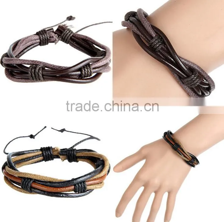 Fashion Men Jewelry Cow Rivet Skull Charms Leather Bracelet
