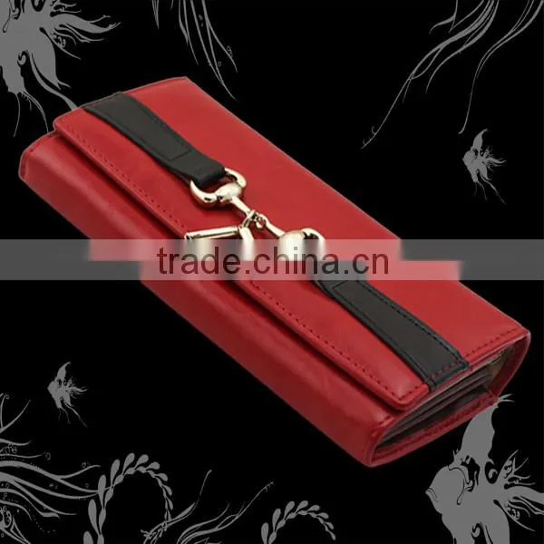 2015 hot selling PU leather wallet with fancy metal design for women or girls