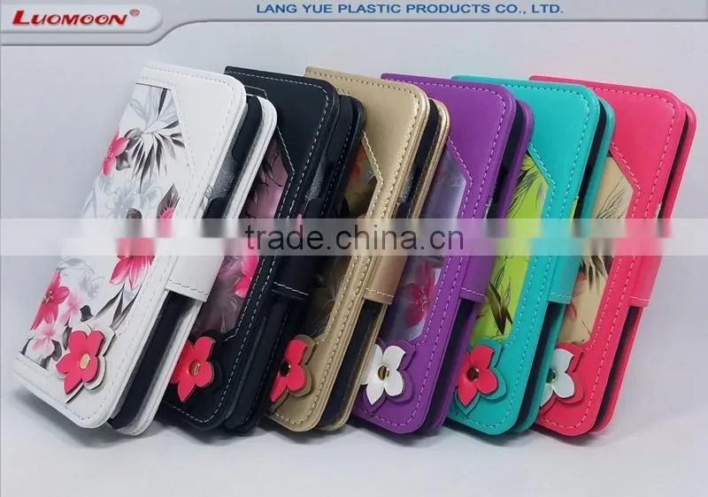 Flower PU Leather Mirror Slider + Universal PC Cover Wallet Phone Case for 4.7inch iPhone 6 6s 7