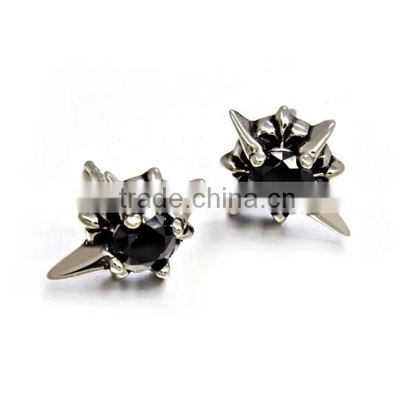 Pointy earrings mens fashion stainless steel black restone earrings jewelry