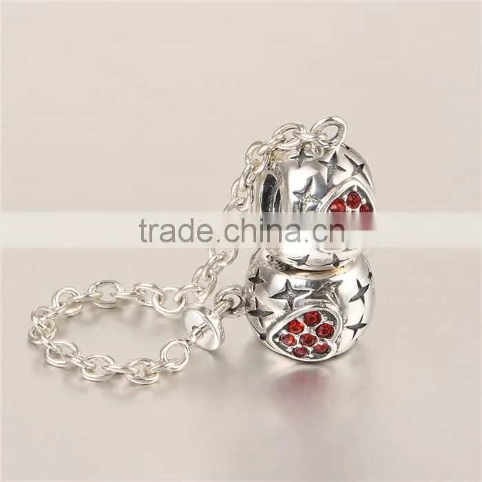 925 Sterling Silver Heart Red CZ Safety Chains Mother day Gift Bracelet Chains