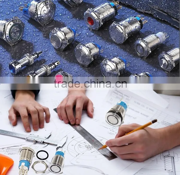 22mm flat round stainless steel 6v white blue red green 3v 5v 6v led light illuminated push button switch with pilot light