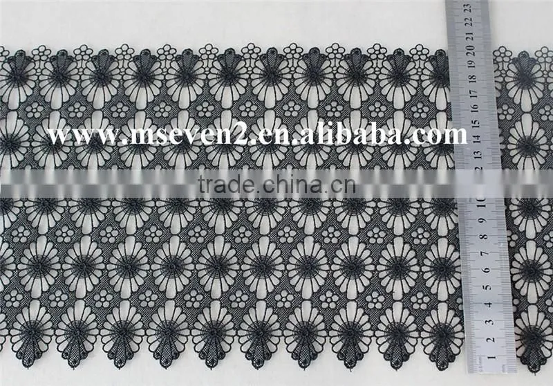 black color 20cm 100% polyester lace trim wholesale flower guipure lace trim bridal lace trim for dress