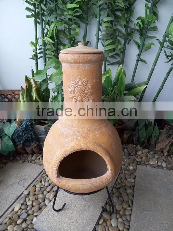 Outdoor fireplace BBQ sunflower clay chimenea