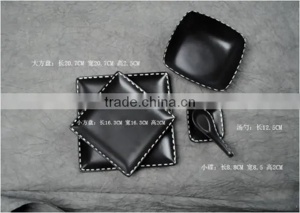 Square 5 Piece Porcelain Dinnerware Set with Dinner Plates, Salad Plates, spoon and flat plate