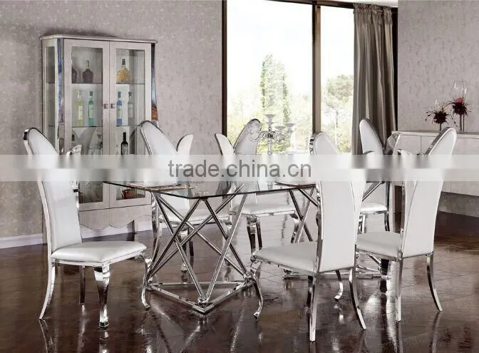 hot seller glass top stainless steel base dining table and chair