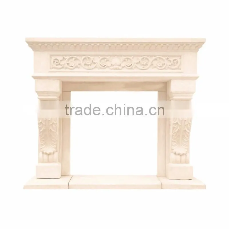 Natural stone lower beige marble fireplace surround