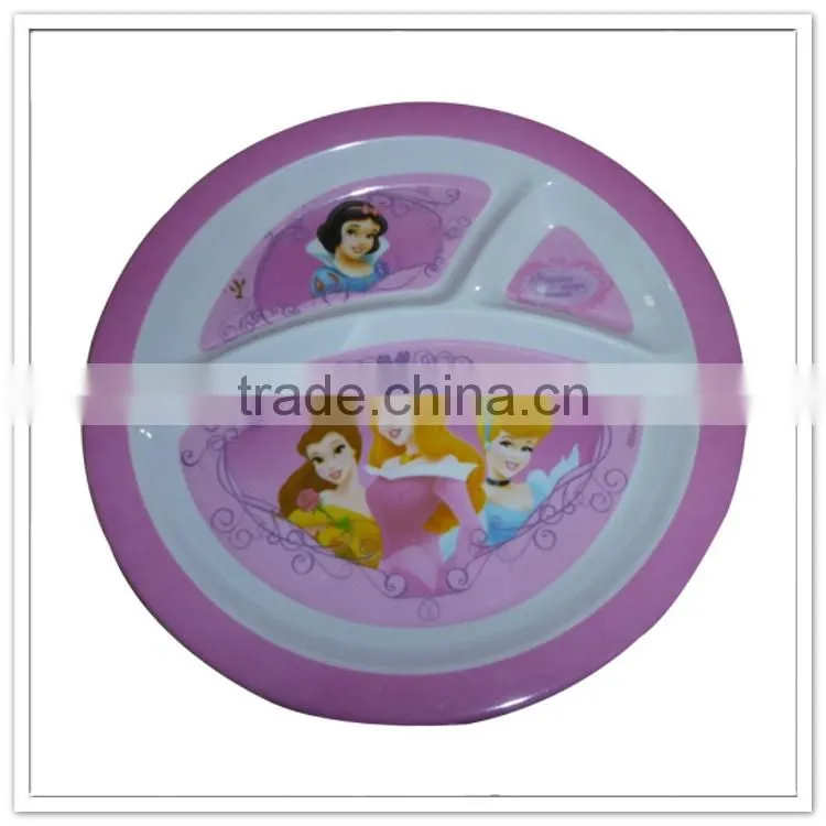 22.5cm 100% Melamine princess 3 partition dinner plate