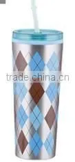 550ml stainless steel Inner plastic outer steel double layer cup with straw
