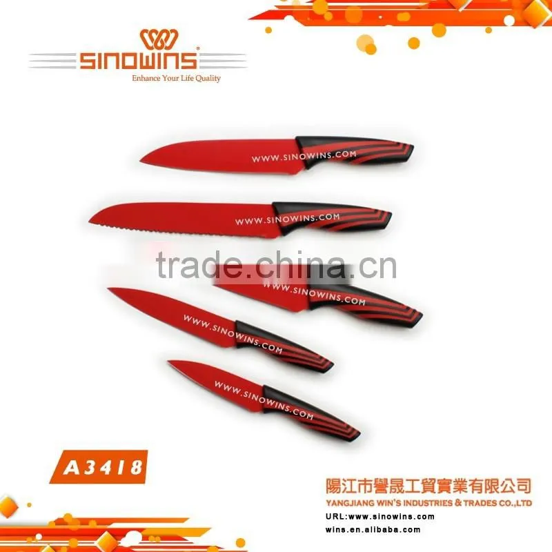 A3418 New design Hot Sale High Quality 5pcs Stainless Steel Knife Set with Non-stick Coating