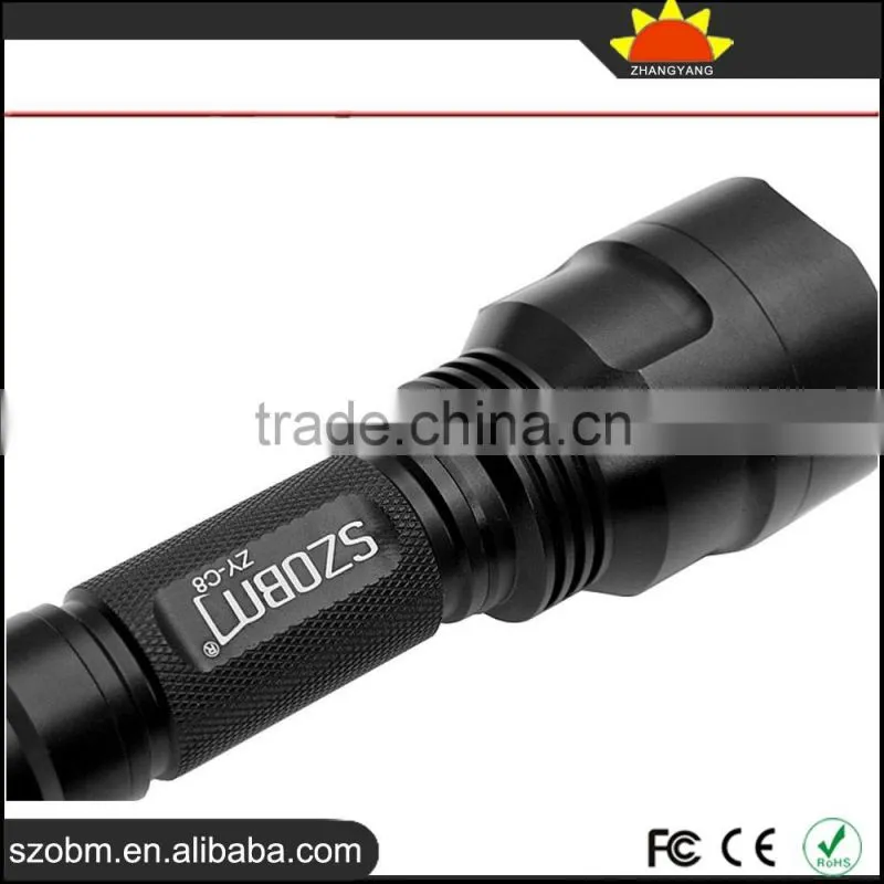 Wholesale OBM ZY-C8 Q5/L2/T6/XML T6 LED 18650 battery Hunting Tactical Flashlight