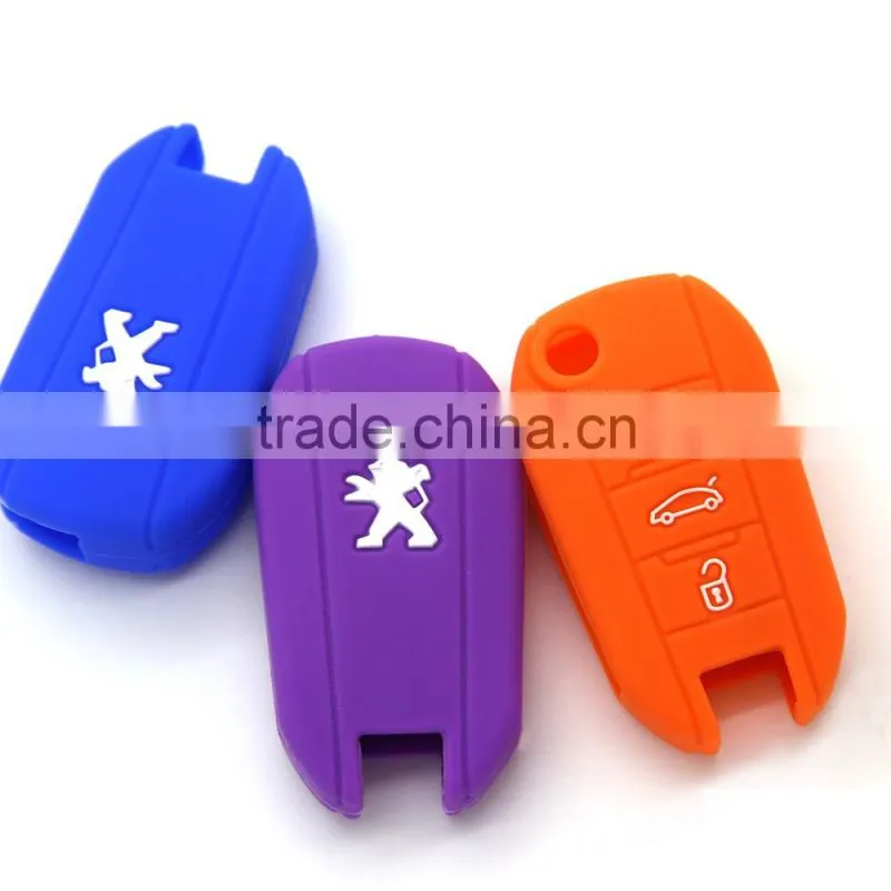 Colored silicone key covers silicone key cases silicone car key protector for Peugeot 3008