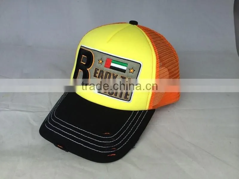 High quanlity 5 panel trucker caps and hats with flocking embroidery