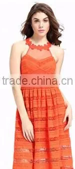 New 2017 Design Long Red Stitching Fashion Lady Dress