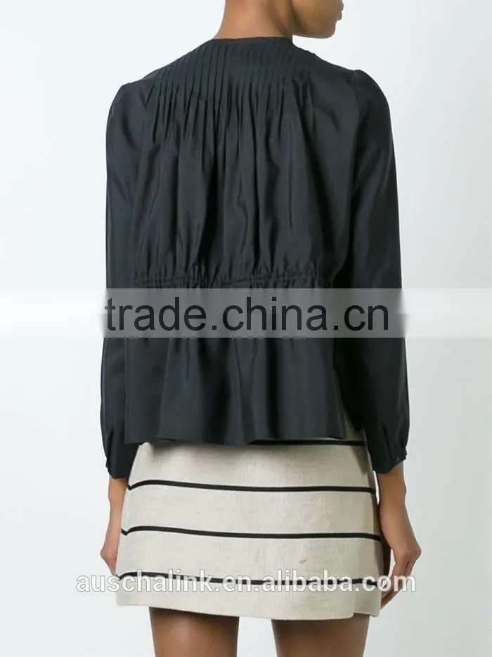 hot sale nice design women executive pleated silk shirts 2016
