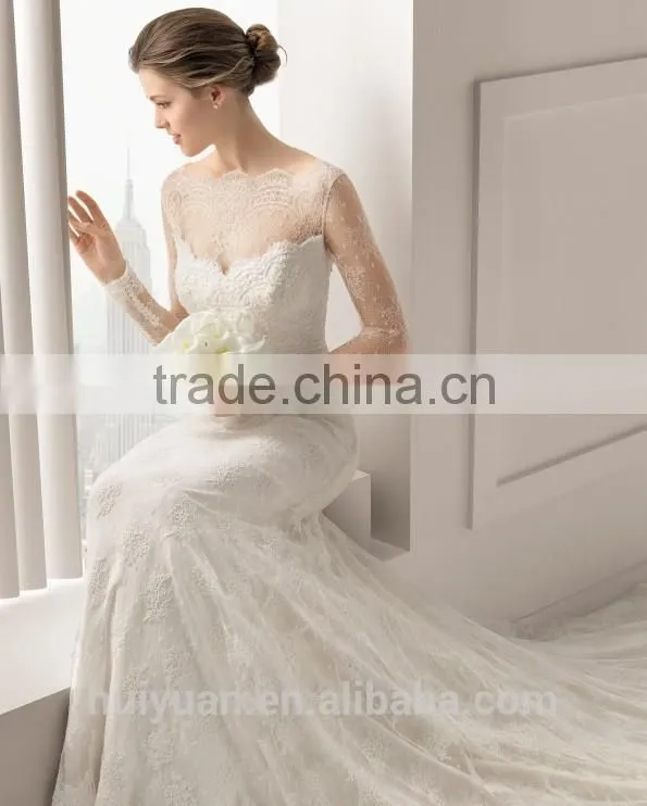 modest long sleeves bridal lace bateau neck muslim wedding dress