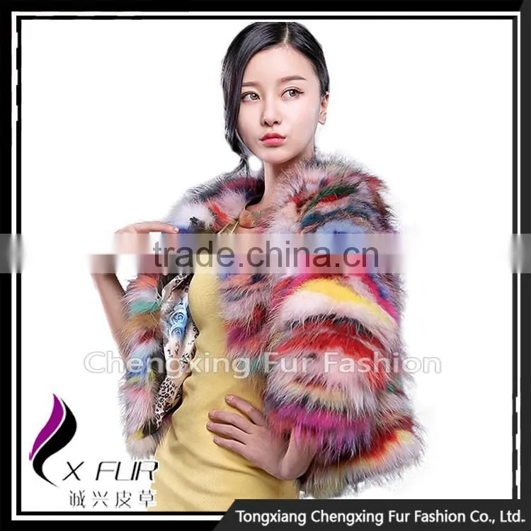 CX-G-A-227 Colorful Short Design Knitted Lady Fox Fur Coat