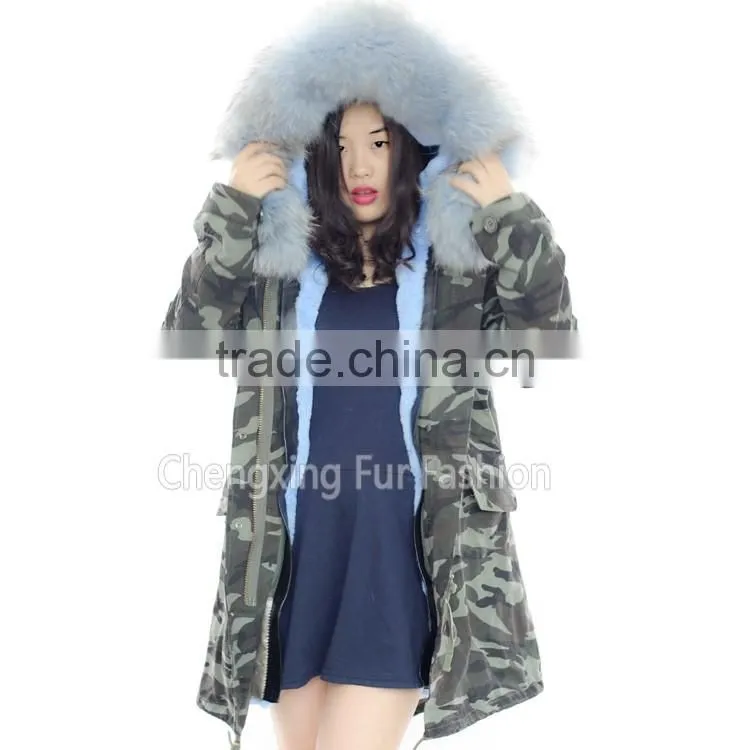 CX-G-P-07A Cheap Parka Jackets Rex Rabbit Lining Raccoon Fur Collar, Wholesale Winter Parka Fur Jackets