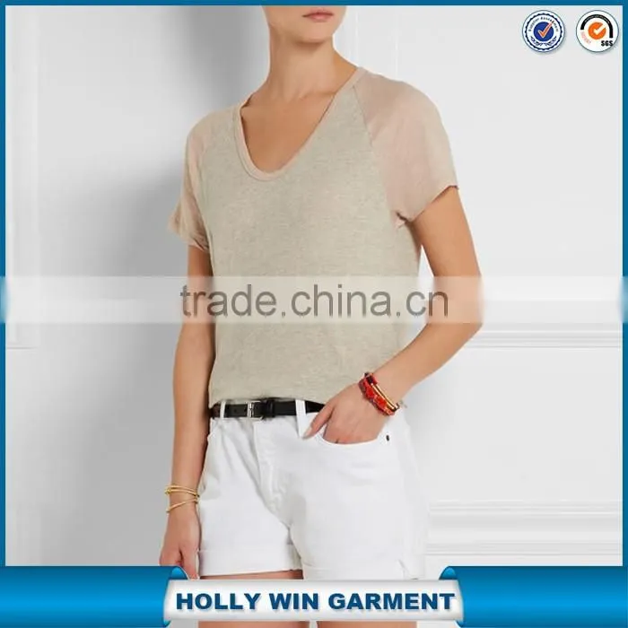 New design v neck two tone raglan t-shirt oem