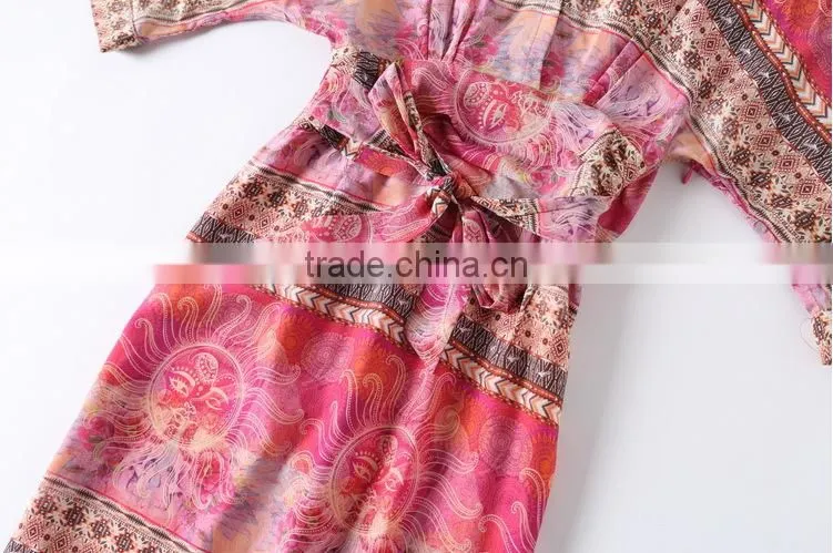 F20045A Europe style women silk dress printed pattern one piece dress